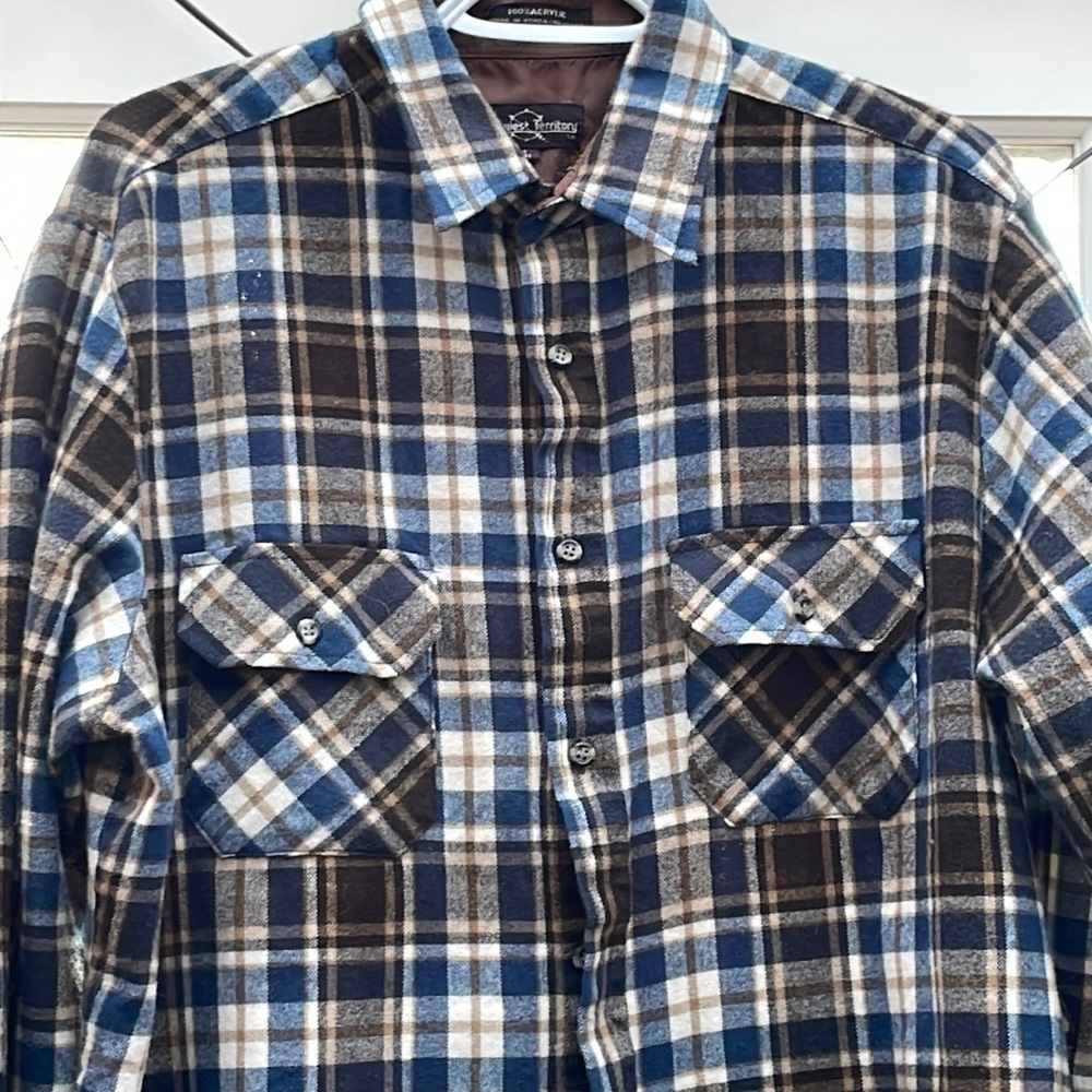Vintage Northwest Territory Flannel Quilt Lined Shirt Jacket Blue  Plaid size L